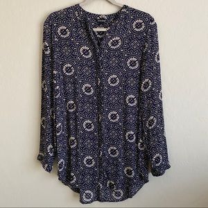 Lucky Brand Navy and Cream Flowered Blouse